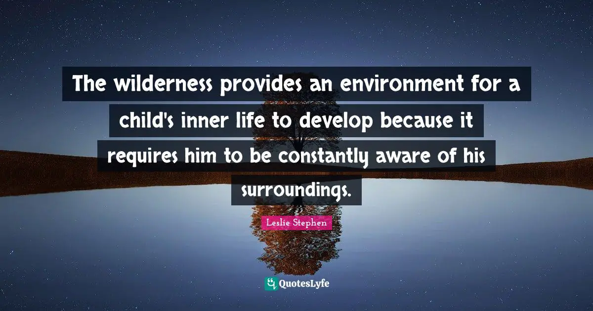 The wilderness provides an environment for a child's inner life to develop because it requires him to be constantly aware of his surroundings.