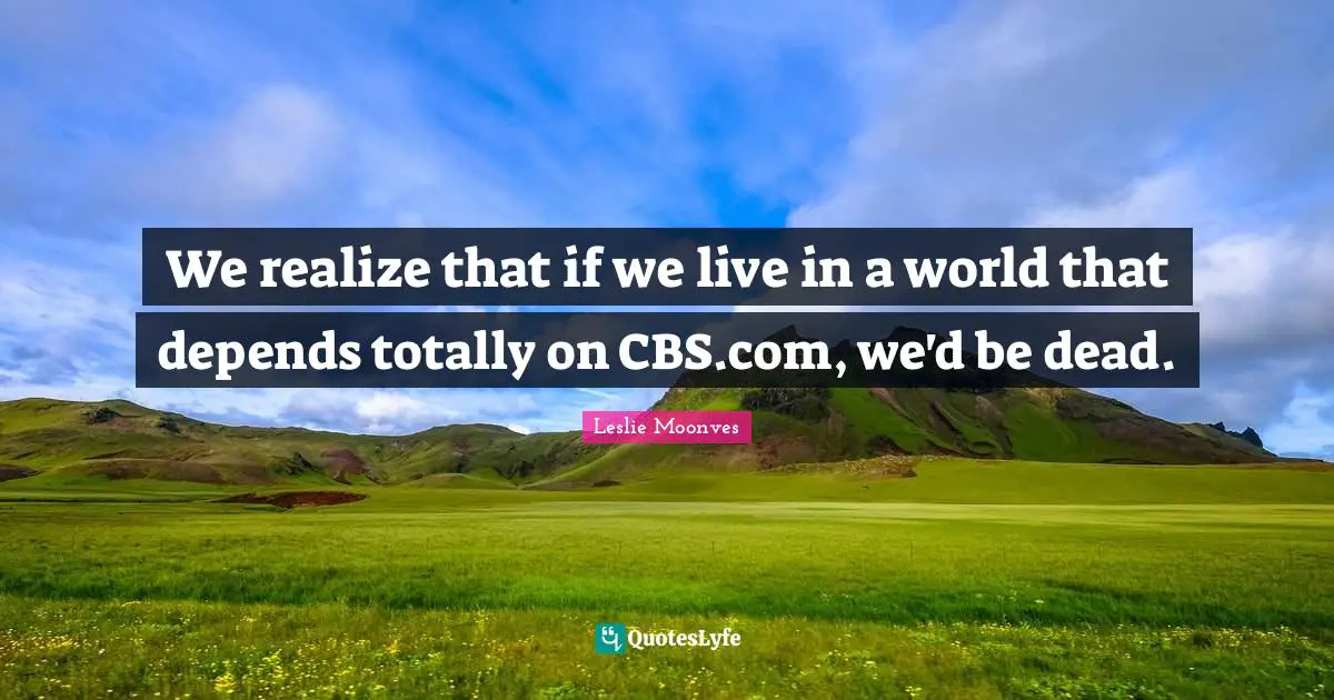 We realize that if we live in a world that depends totally on CBS.com, we'd be dead.