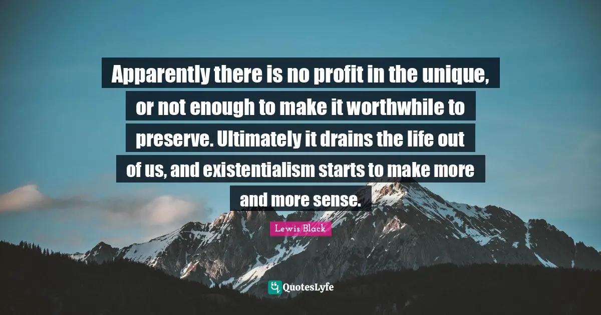 Apparently there is no profit in the unique, or not enough to make it worthwhile to preserve. Ultimately it drains the life out of us, and existentialism starts to make more and more sense.