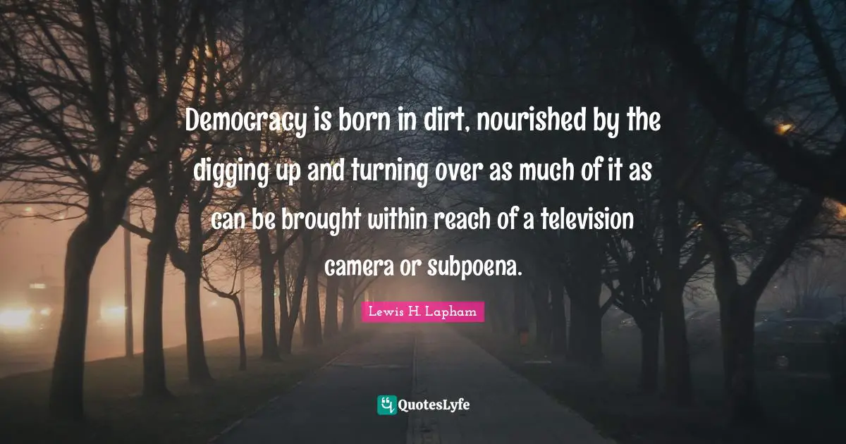 Democracy is born in dirt, nourished by the digging up and turning over as much of it as can be brought within reach of a television camera or subpoena.