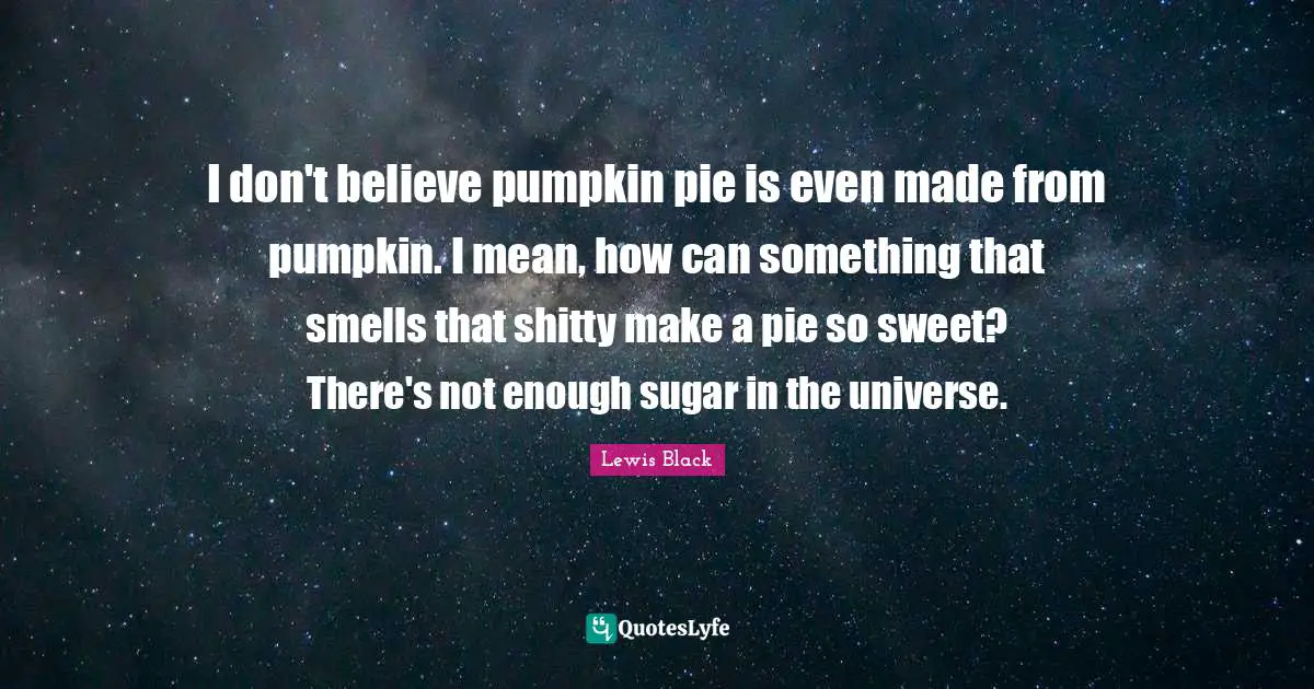 I don't believe pumpkin pie is even made from pumpkin. I mean, how can something that smells that shitty make a pie so sweet? There's not enough sugar in the universe.