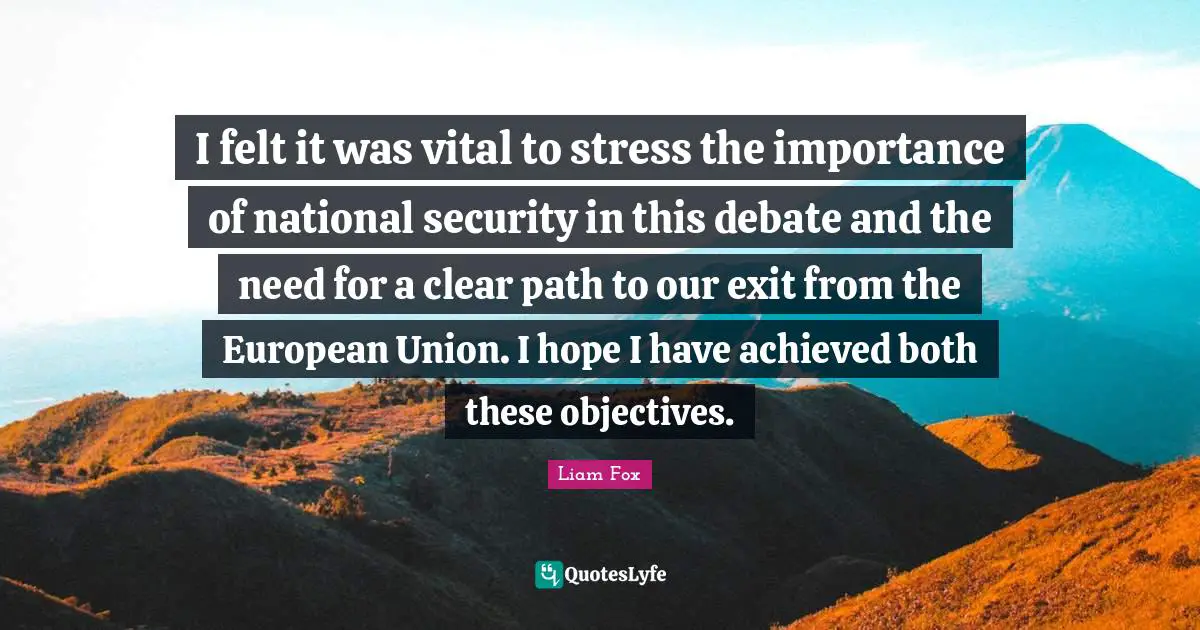 European Union Quotes: "I felt it was vital to stress the importance of national security in this debate and the need for a clear path to our exit from the European Union. I hope I have achieved both these objectives."
