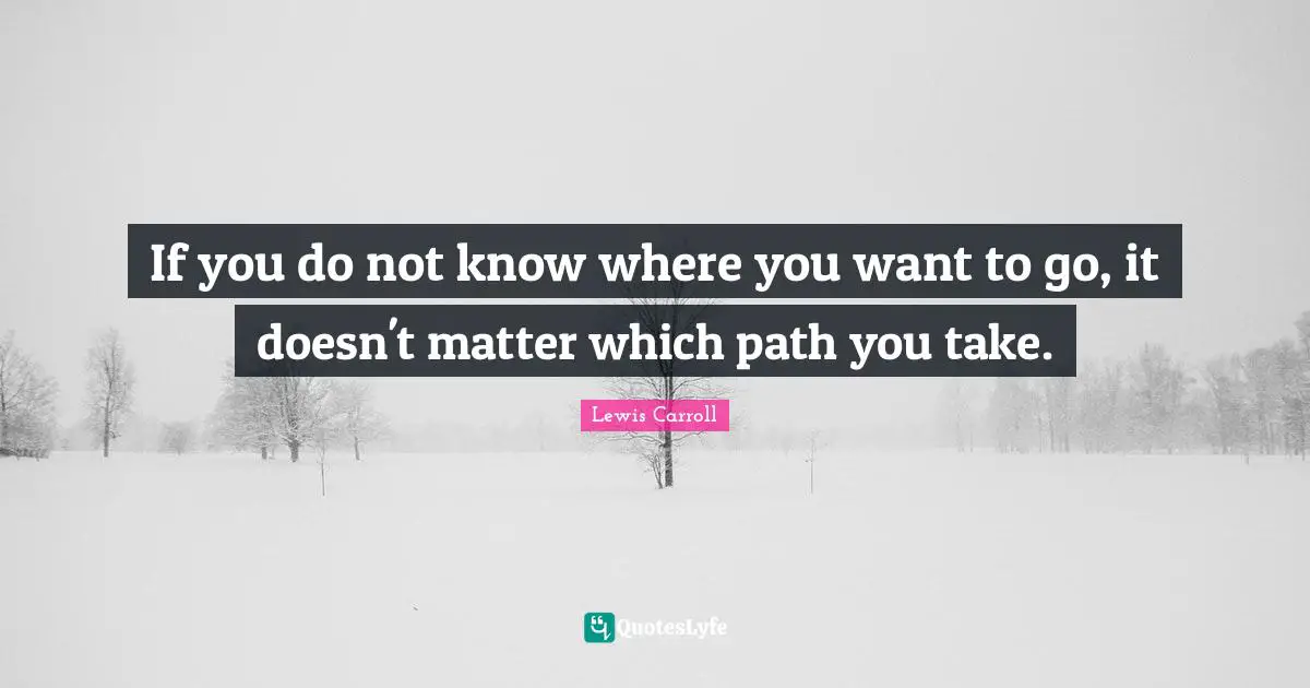 If you do not know where you want to go, it doesn't matter which path you take.