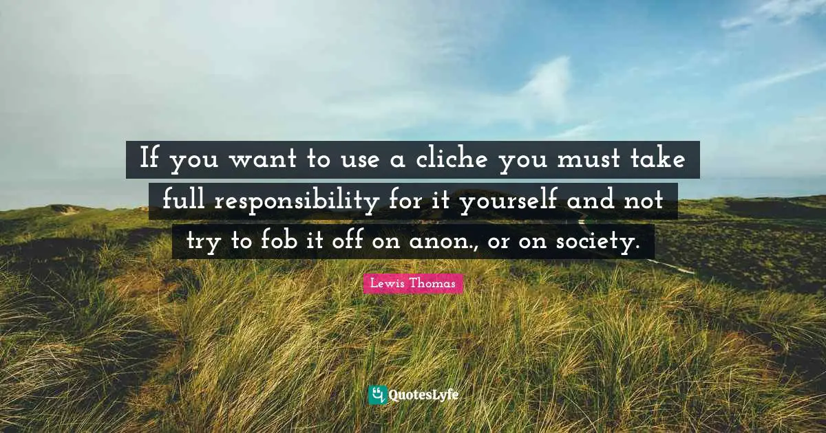 If you want to use a cliche you must take full responsibility for it yourself and not try to fob it off on anon., or on society.