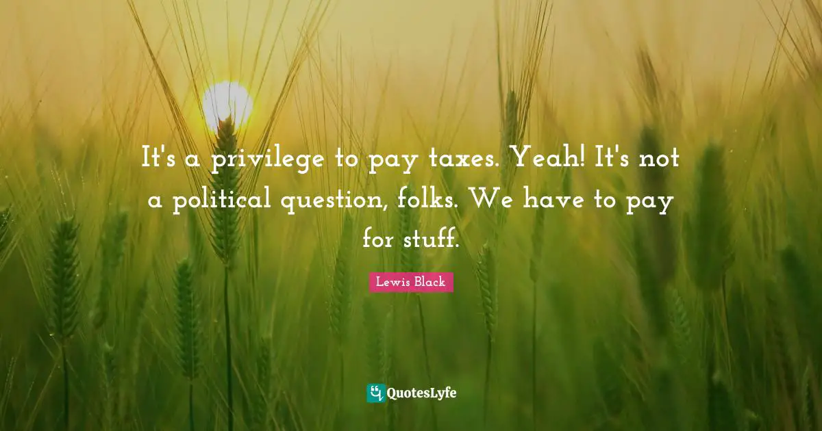 It's a privilege to pay taxes. Yeah! It's not a political question, folks. We have to pay for stuff.