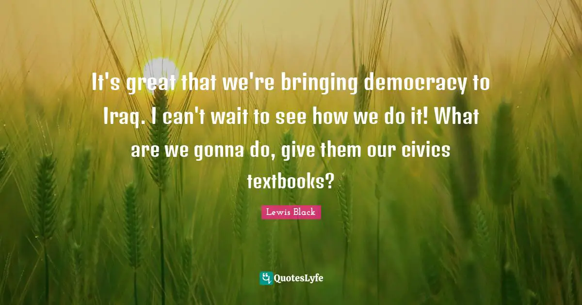 It's great that we're bringing democracy to Iraq. I can't wait to see how we do it! What are we gonna do, give them our civics textbooks?