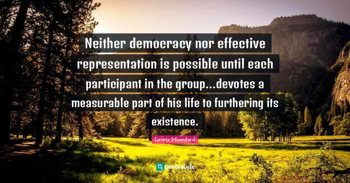 Neither democracy nor effective representation is possible until each participant in the group...devotes a measurable part of his life to furthering its existence.