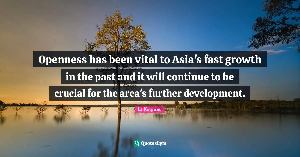 Openness has been vital to Asia's fast growth in the past and it will continue to be crucial for the area's further development.