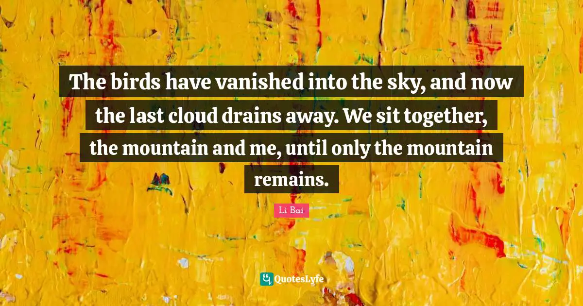 The birds have vanished into the sky, and now the last cloud drains away. We sit together, the mountain and me, until only the mountain remains.