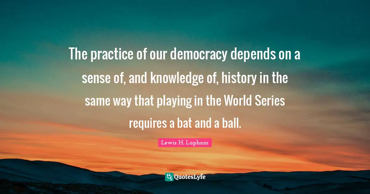 The practice of our democracy depends on a sense of, and knowledge of, history in the same way that playing in the World Series requires a bat and a ball.