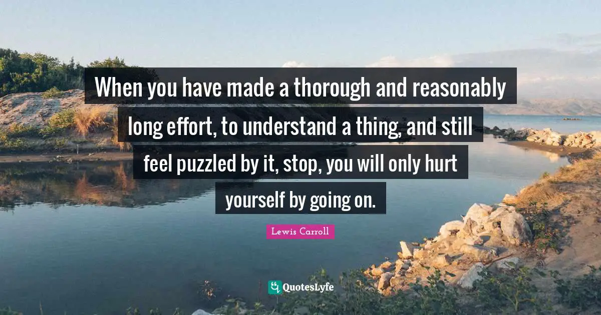 When you have made a thorough and reasonably long effort, to understand a thing, and still feel puzzled by it, stop, you will only hurt yourself by going on.