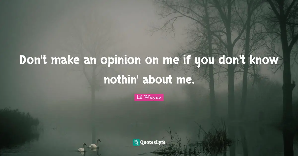 Knows Quotes: "Don't make an opinion on me if you don't know nothin' about me."