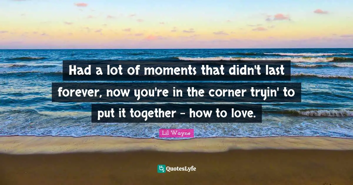 Had a lot of moments that didn't last forever, now you're in the corner tryin' to put it together - how to love.
