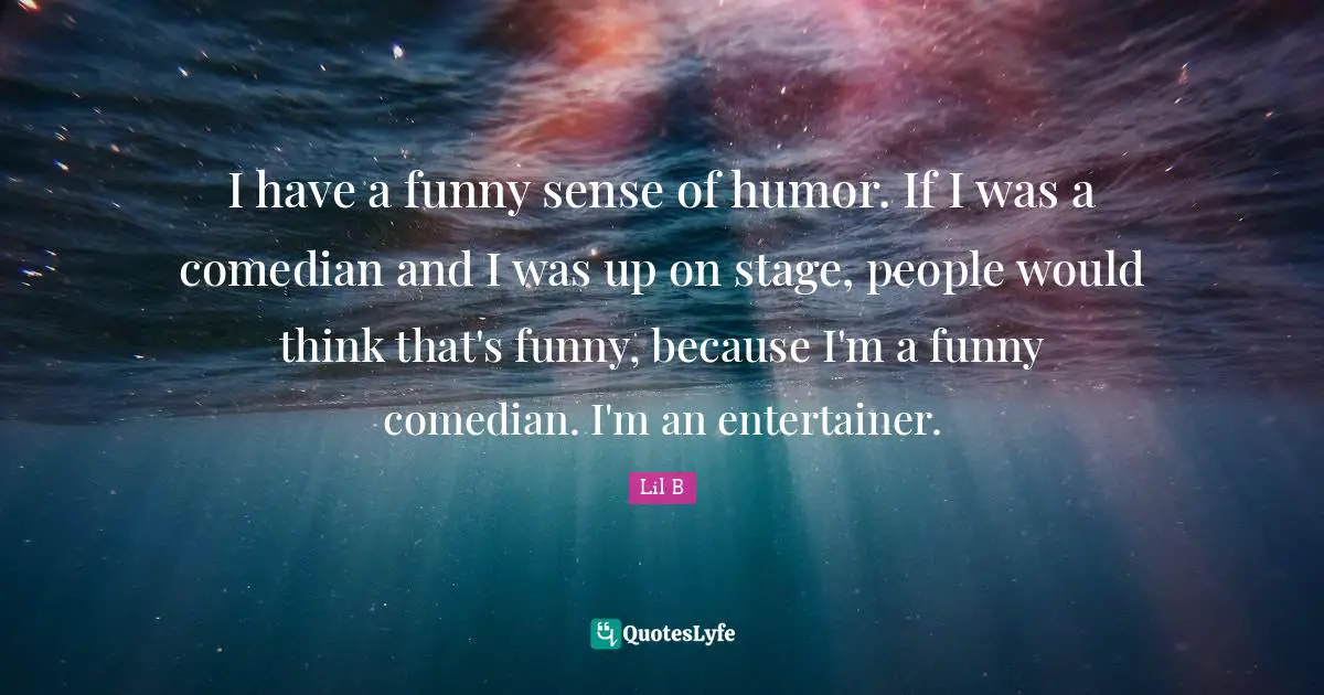 I have a funny sense of humor. If I was a comedian and I was up on stage, people would think that's funny, because I'm a funny comedian. I'm an entertainer.