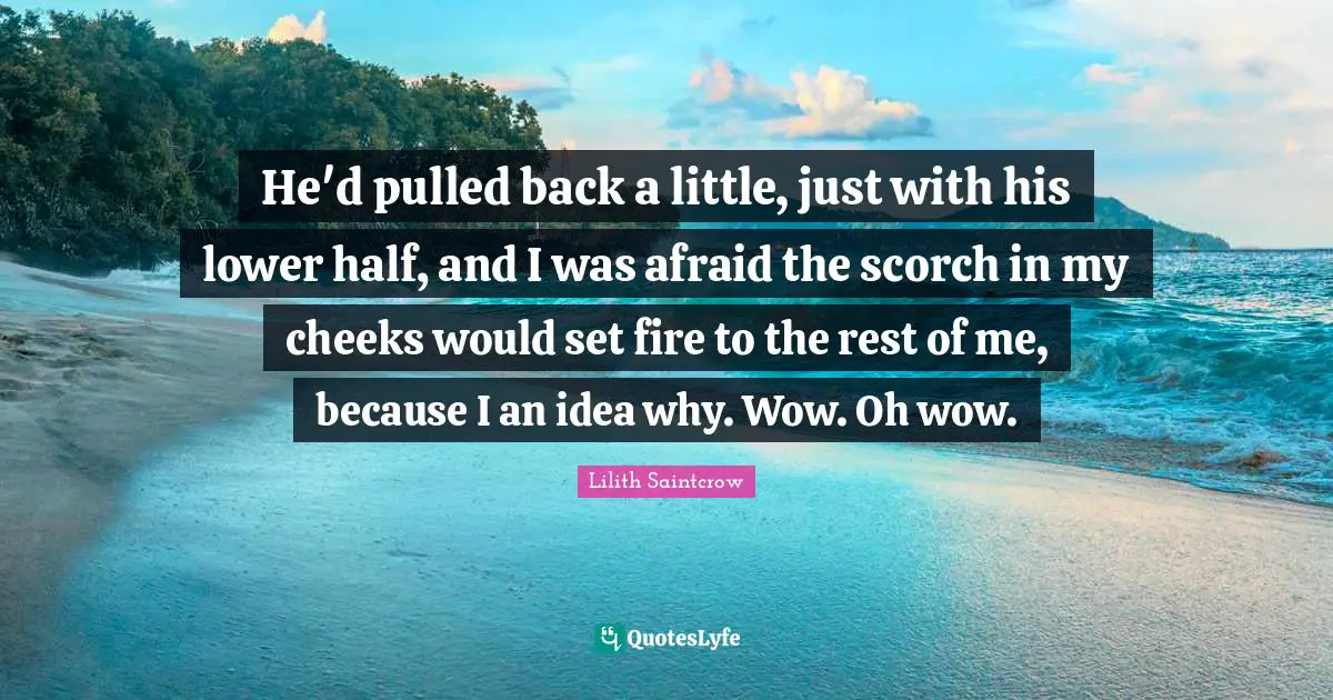 He'd pulled back a little, just with his lower half, and I was afraid the scorch in my cheeks would set fire to the rest of me, because I an idea why. Wow. Oh wow.