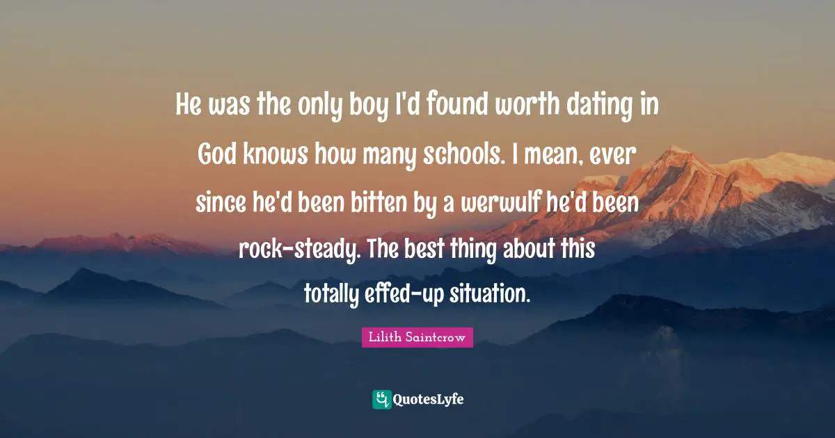 He was the only boy I'd found worth dating in God knows how many schools. I mean, ever since he'd been bitten by a werwulf he'd been rock-steady. The best thing about this totally effed-up situation.