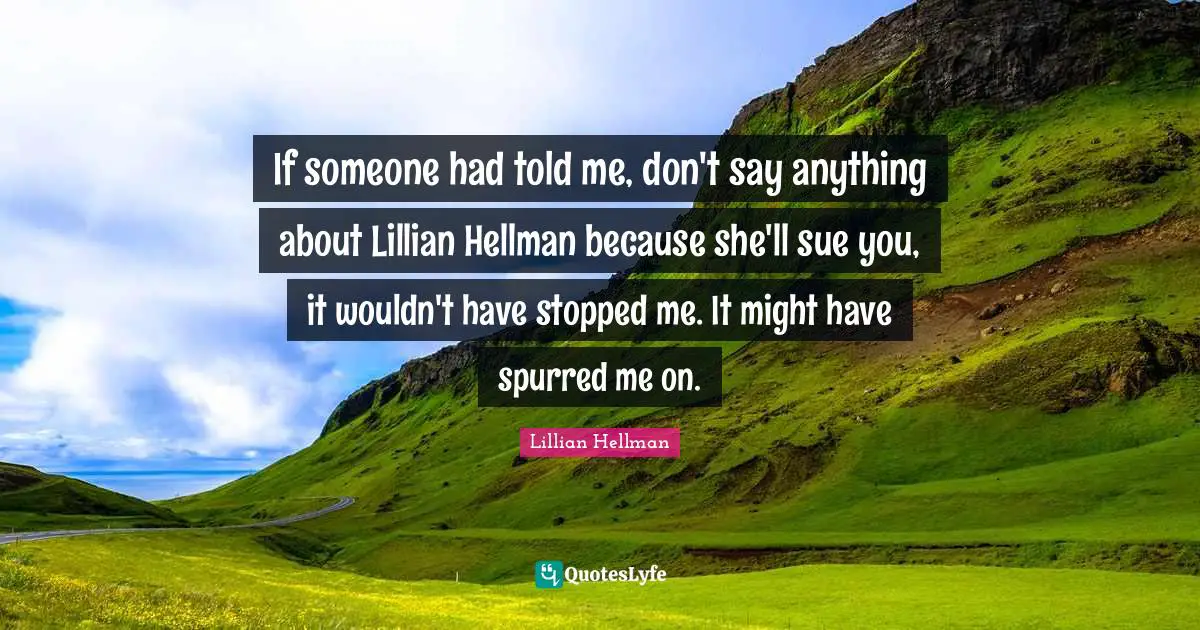If someone had told me, don't say anything about Lillian Hellman because she'll sue you, it wouldn't have stopped me. It might have spurred me on.