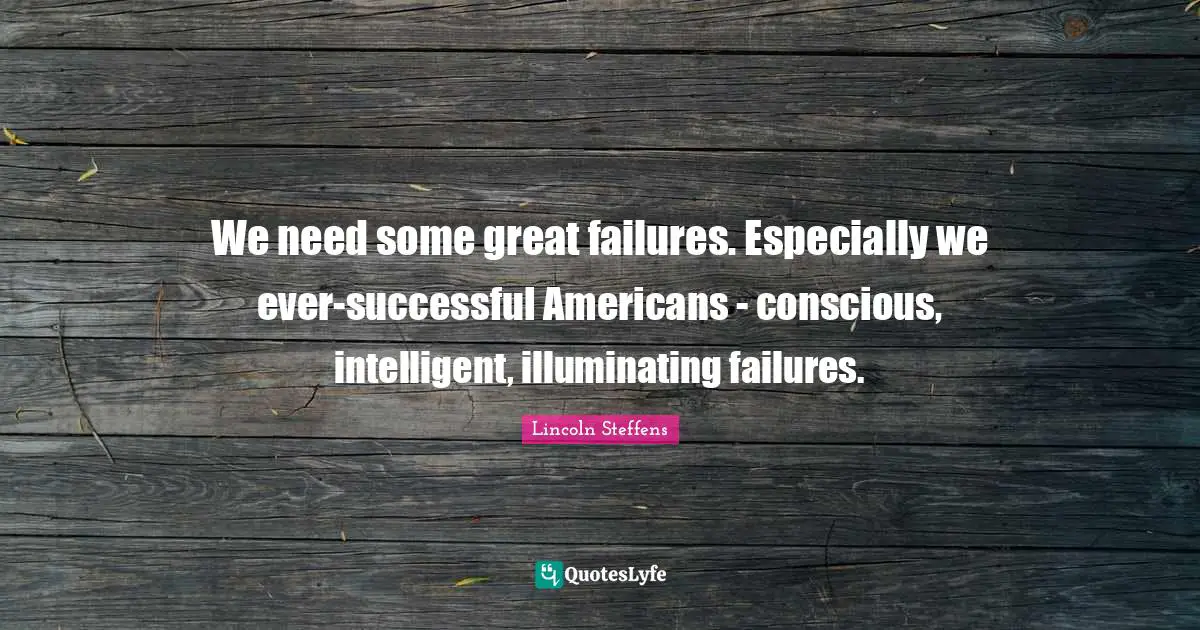 We need some great failures. Especially we ever-successful Americans - conscious, intelligent, illuminating failures.