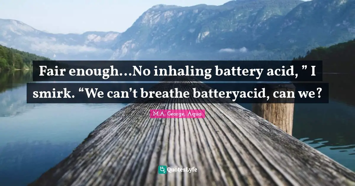 Fair enough…No inhaling battery acid, ” I smirk. “We can’t breathe batteryacid, can we?