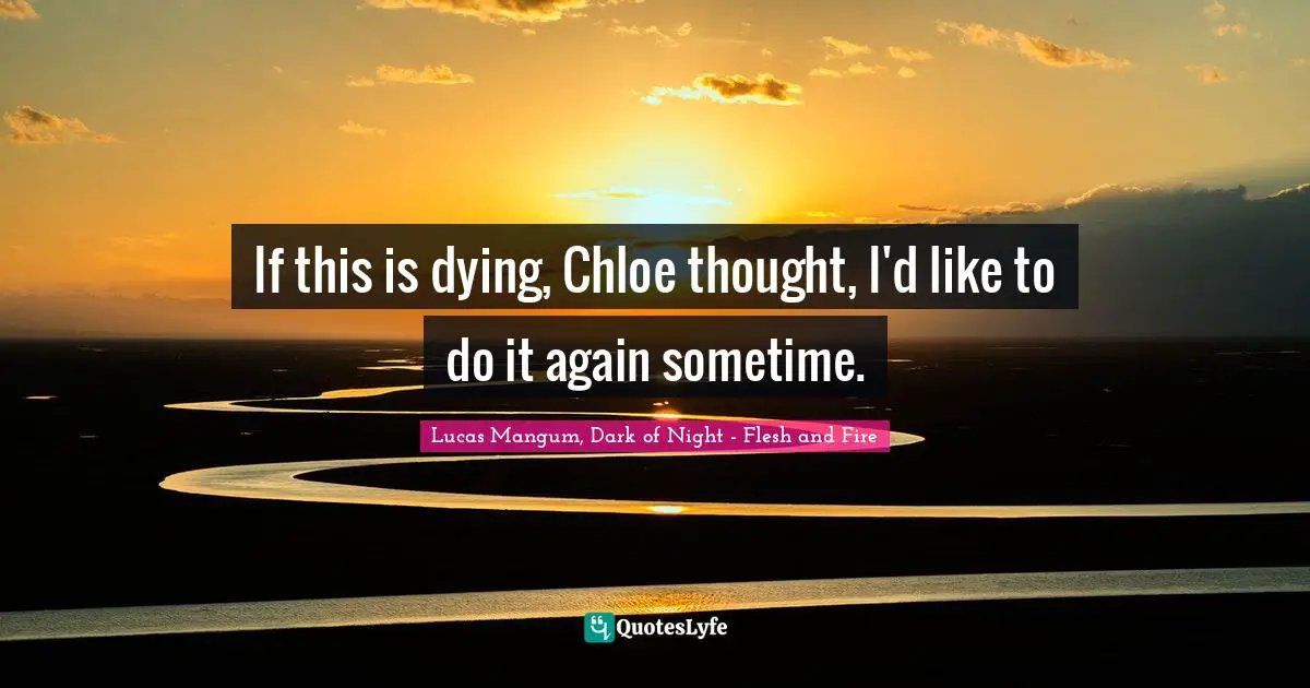 If this is dying, Chloe thought, I'd like to do it again sometime.