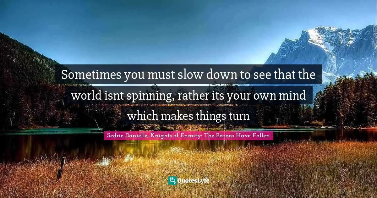 Sometimes you must slow down to see that the world isnt spinning, rather its your own mind which makes things turn