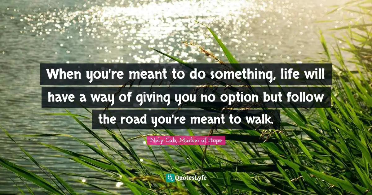Nely Cab, Marker Of Hope Quotes: "When you're meant to do something, life will have a way of giving you no option but follow the road you're meant to walk."