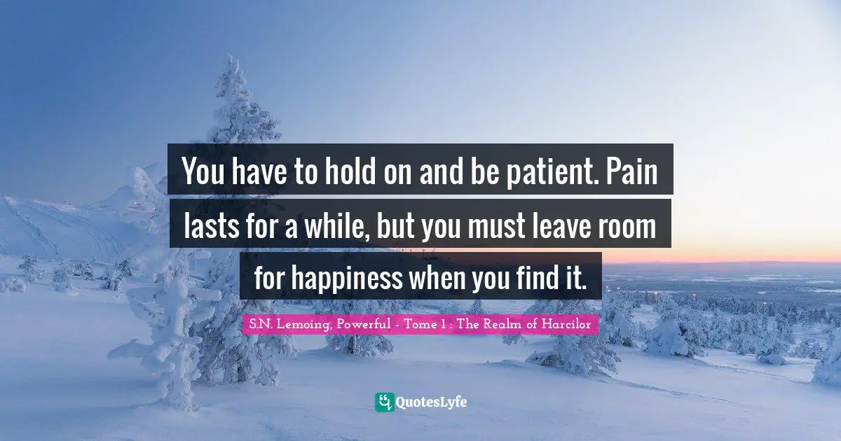 You have to hold on and be patient. Pain lasts for a while, but you must leave room for happiness when you find it.