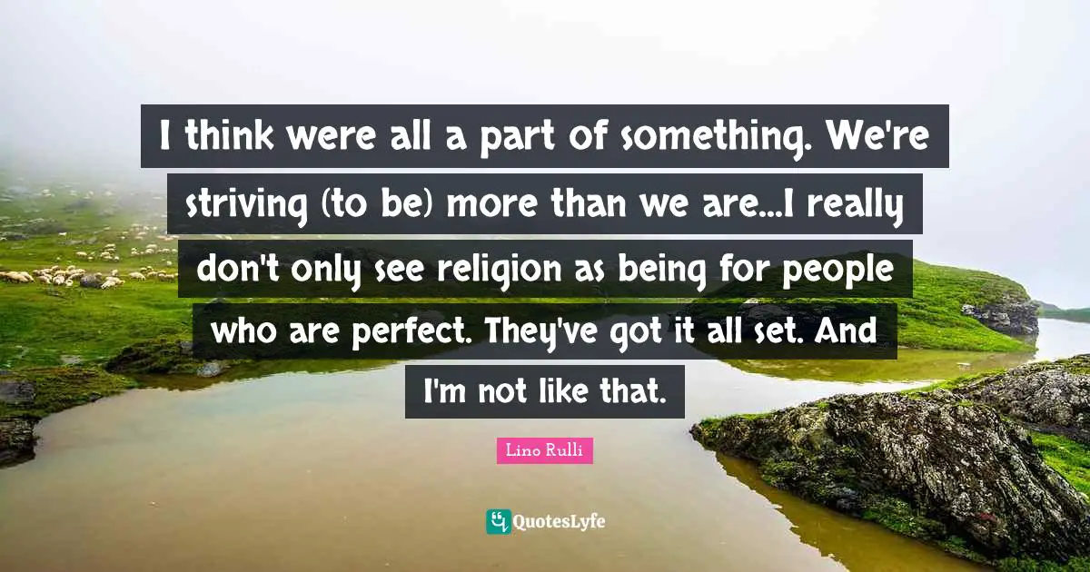 I think were all a part of something. We're striving (to be) more than we are...I really don't only see religion as being for people who are perfect. They've got it all set. And I'm not like that.