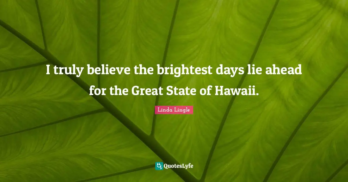 I truly believe the brightest days lie ahead for the Great State of Hawaii.