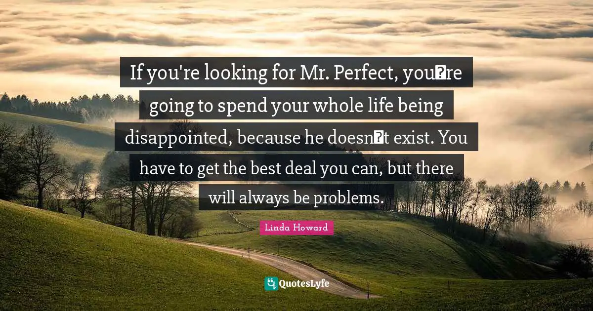 If you're looking for Mr. Perfect, you‟re going to spend your whole life being disappointed, because he doesn‟t exist. You have to get the best deal you can, but there will always be problems.