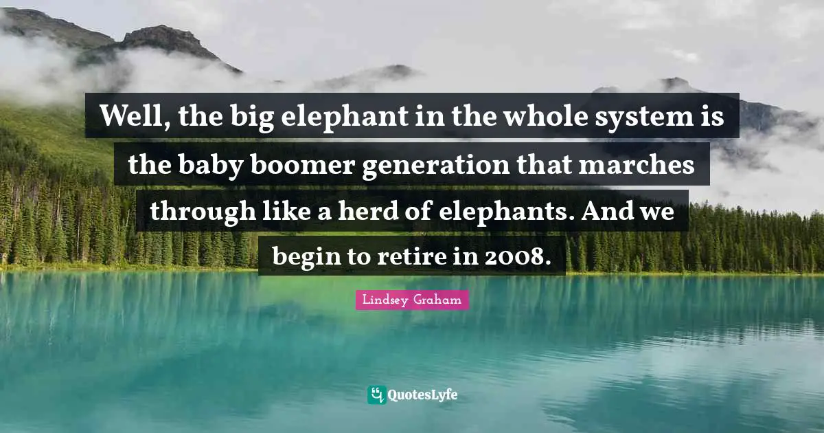 Elephants Quotes: "Well, the big elephant in the whole system is the baby boomer generation that marches through like a herd of elephants. And we begin to retire in 2008."