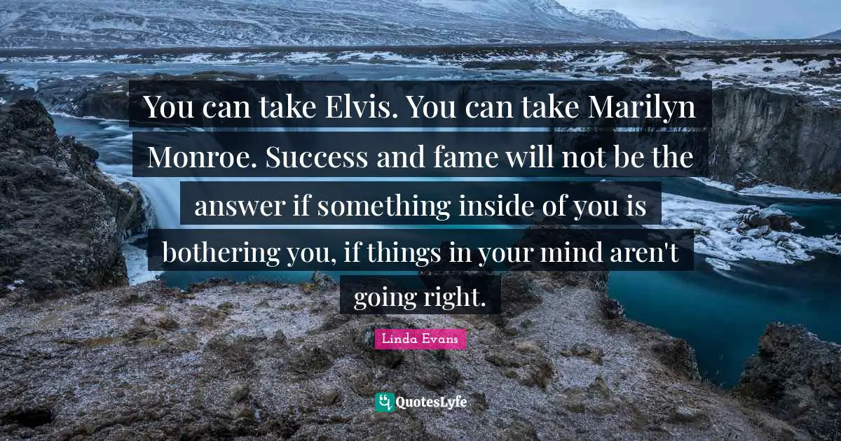 You can take Elvis. You can take Marilyn Monroe. Success and fame will not be the answer if something inside of you is bothering you, if things in your mind aren't going right.