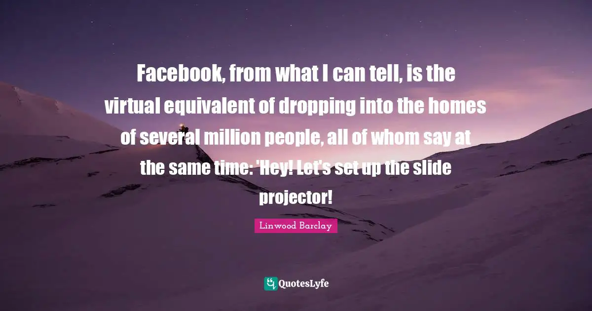 Facebook, from what I can tell, is the virtual equivalent of dropping into the homes of several million people, all of whom say at the same time: 'Hey! Let's set up the slide projector!