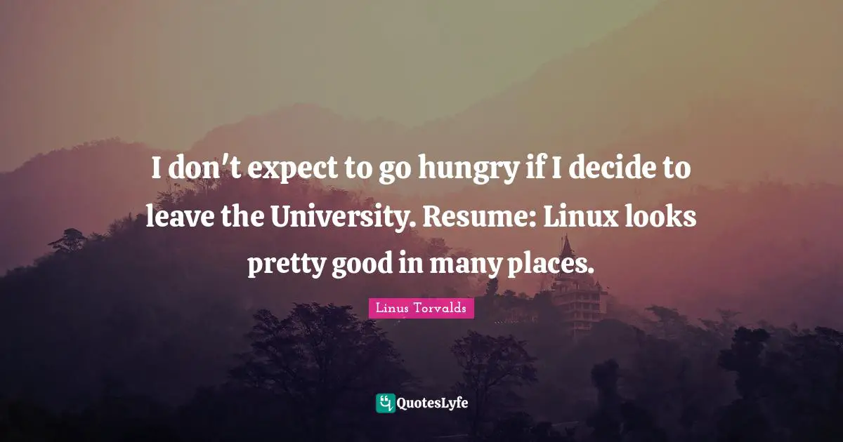 Linux Quotes: "I don't expect to go hungry if I decide to leave the University. Resume: Linux looks pretty good in many places."