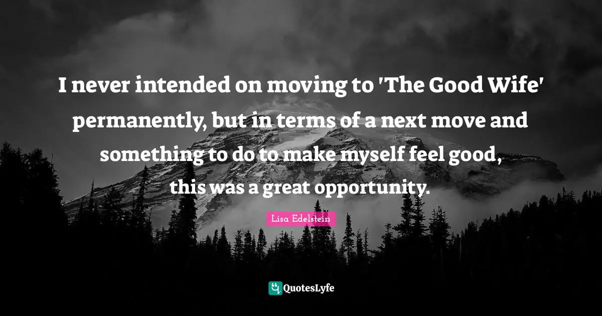 I never intended on moving to 'The Good Wife' permanently, but in terms of a next move and something to do to make myself feel good, this was a great opportunity.