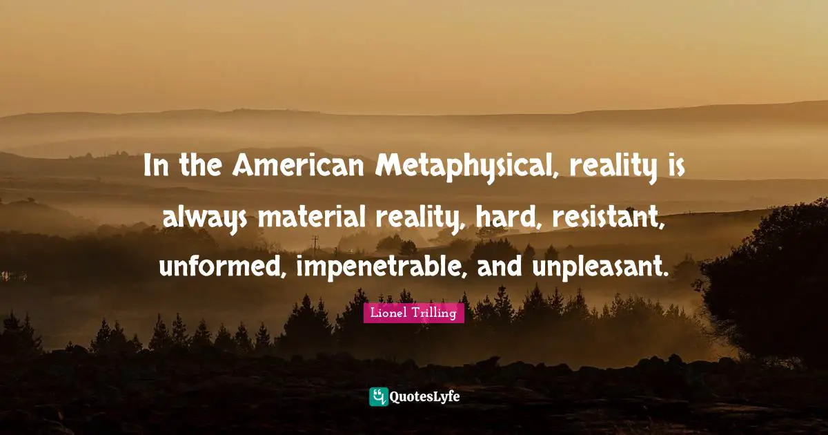 In the American Metaphysical, reality is always material reality, hard, resistant, unformed, impenetrable, and unpleasant.
