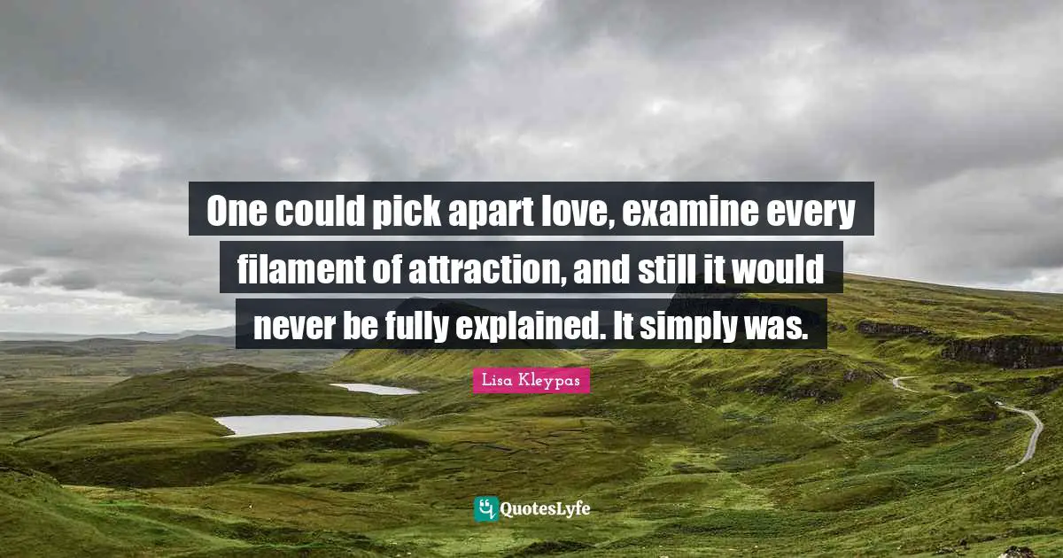 One could pick apart love, examine every filament of attraction, and still it would never be fully explained. It simply was.