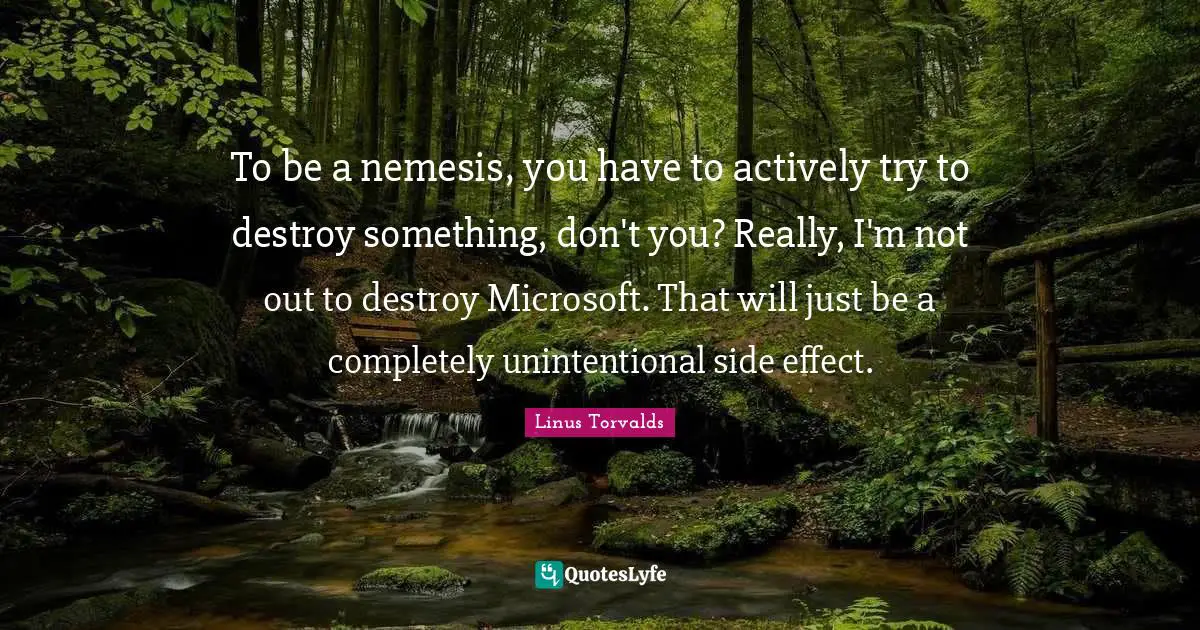 To be a nemesis, you have to actively try to destroy something, don't you? Really, I'm not out to destroy Microsoft. That will just be a completely unintentional side effect.