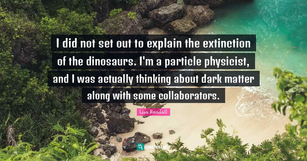 I did not set out to explain the extinction of the dinosaurs. I'm a particle physicist, and I was actually thinking about dark matter along with some collaborators.
