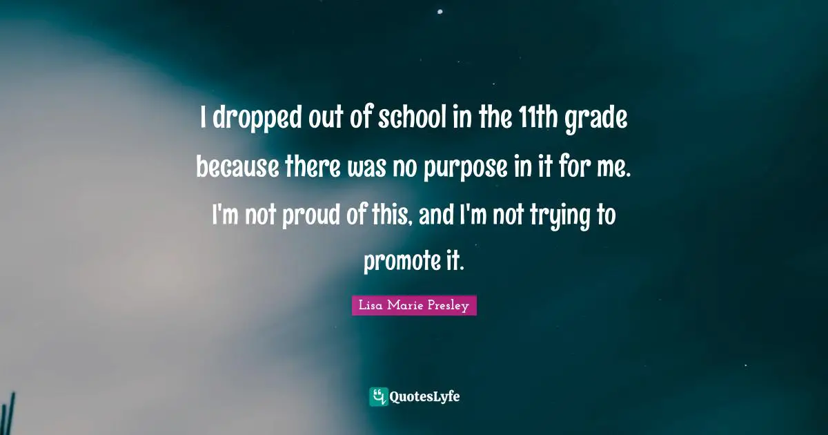 I dropped out of school in the 11th grade because there was no purpose in it for me. I'm not proud of this, and I'm not trying to promote it.