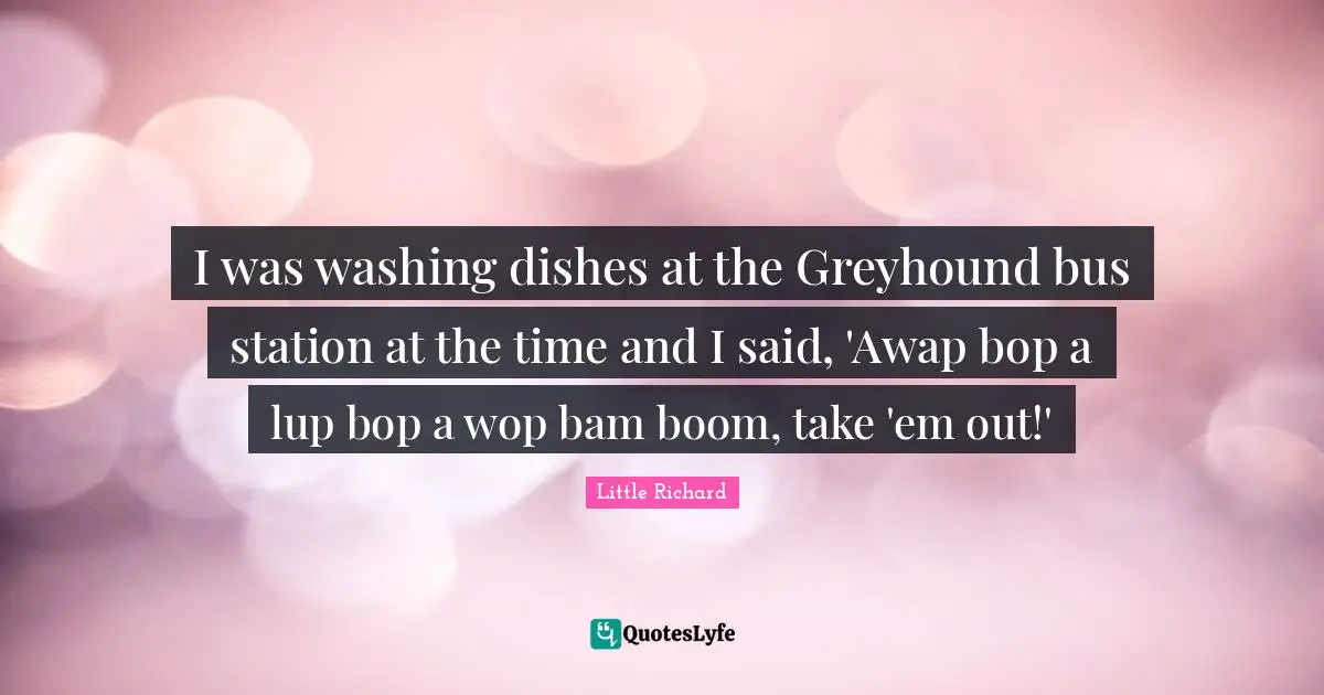 Washing Quotes: "I was washing dishes at the Greyhound bus station at the time and I said, 'Awap bop a lup bop a wop bam boom, take 'em out!'"