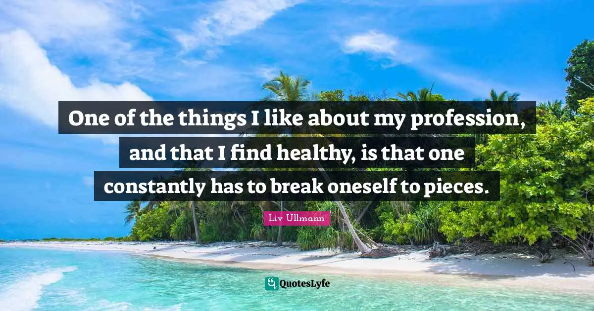 Profession Quotes: "One of the things I like about my profession, and that I find healthy, is that one constantly has to break oneself to pieces."