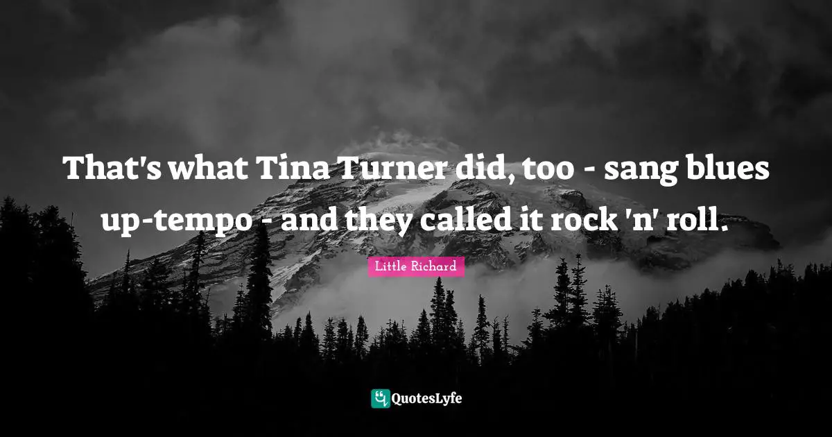 Tempo Quotes: "That's what Tina Turner did, too - sang blues up-tempo - and they called it rock 'n' roll."