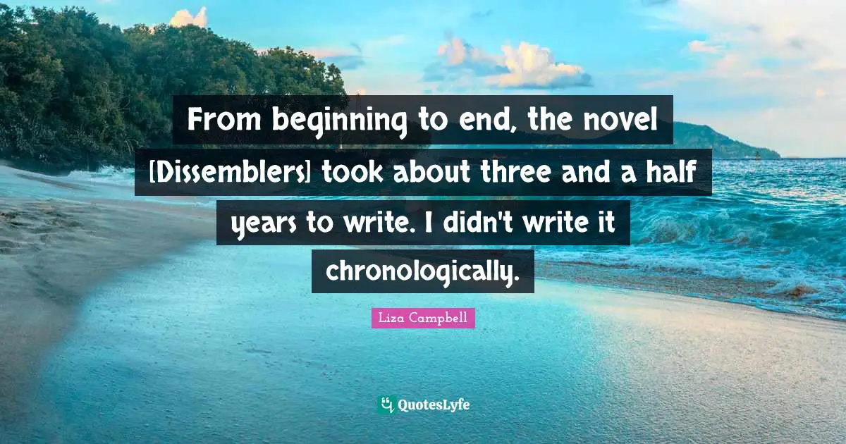 From beginning to end, the novel [Dissemblers] took about three and a half years to write. I didn't write it chronologically.