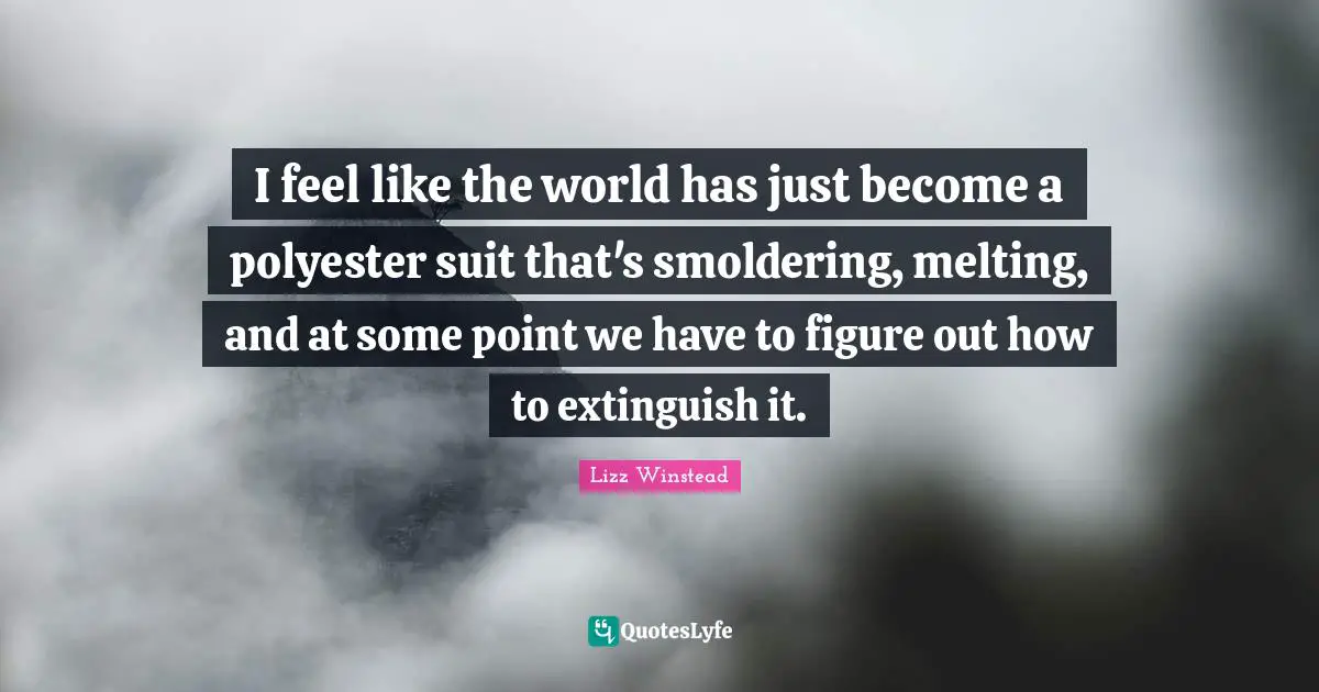 Lizz Winstead Quotes: "I feel like the world has just become a polyester suit that's smoldering, melting, and at some point we have to figure out how to extinguish it."
