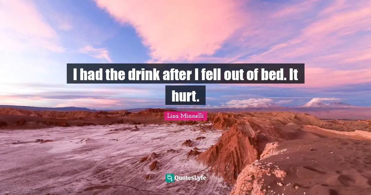 Liza Minnelli Quotes: "I had the drink after I fell out of bed. It hurt."