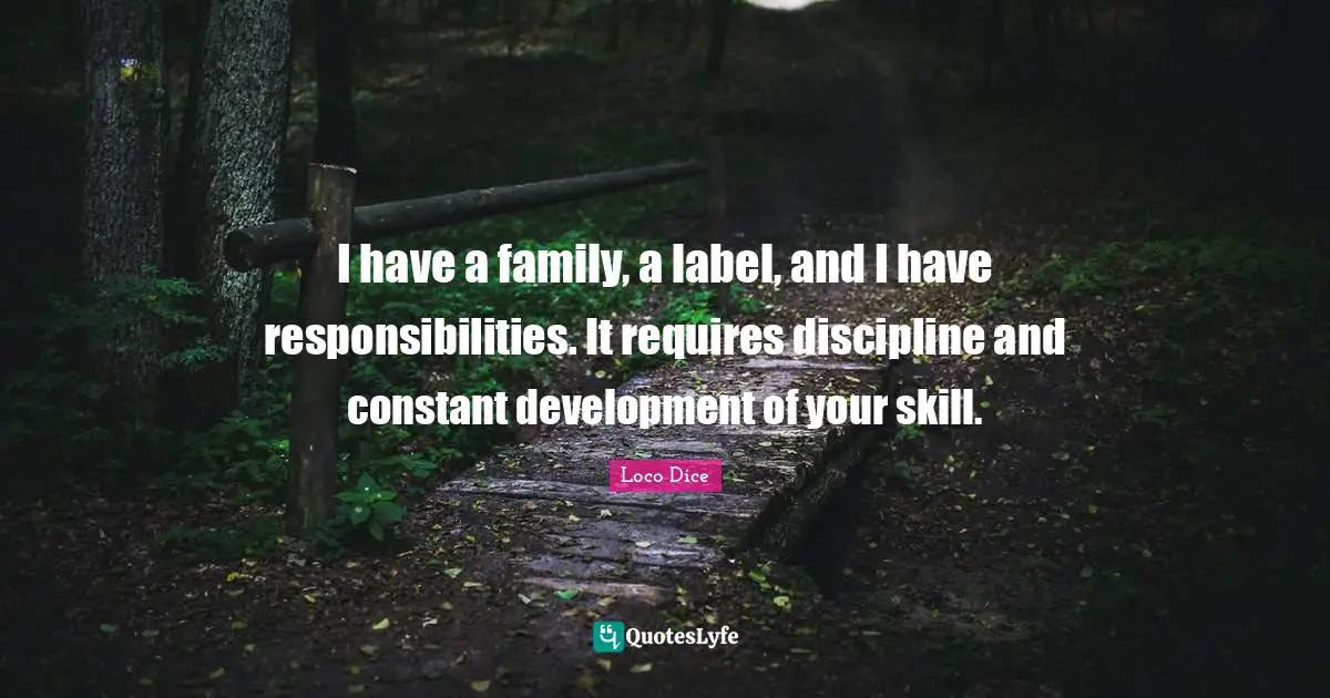 I have a family, a label, and I have responsibilities. It requires discipline and constant development of your skill.