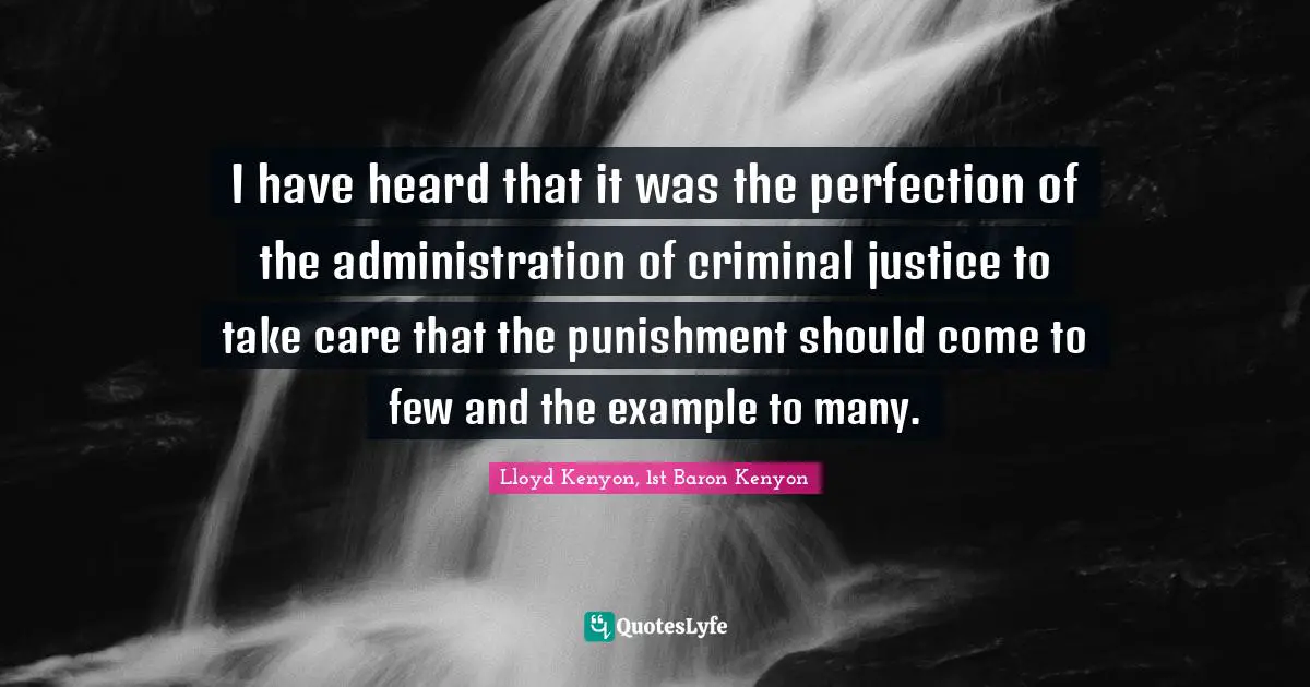 I have heard that it was the perfection of the administration of criminal justice to take care that the punishment should come to few and the example to many.