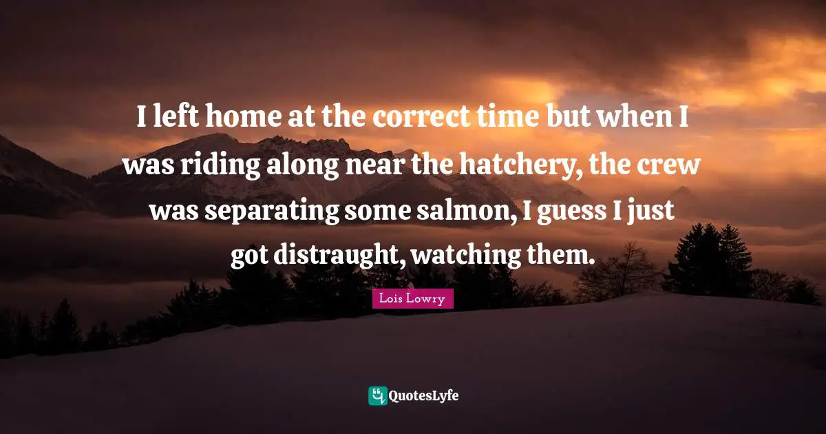 I left home at the correct time but when I was riding along near the hatchery, the crew was separating some salmon, I guess I just got distraught, watching them.