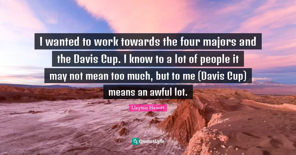 I wanted to work towards the four majors and the Davis Cup. I know to a lot of people it may not mean too much, but to me (Davis Cup) means an awful lot.